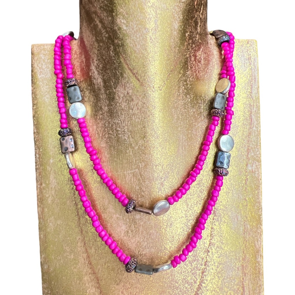 Long Pink Bead Necklace